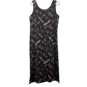 Vintage Size Large Reversible Maxi Dress Black Floral‎ Polka Dot Unique Novelty